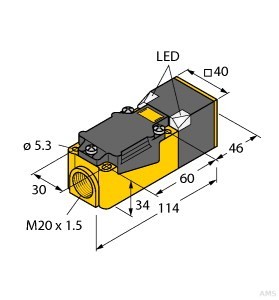 Turck Sensor,ind. quad. 40mm DC,analog,sn=15mm,b Bi15-CP40-LIU